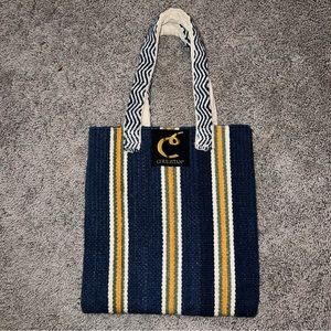 Couristan Blue White Yellow Tote Bag Medium Wool Fabric Travel Handbag Handles